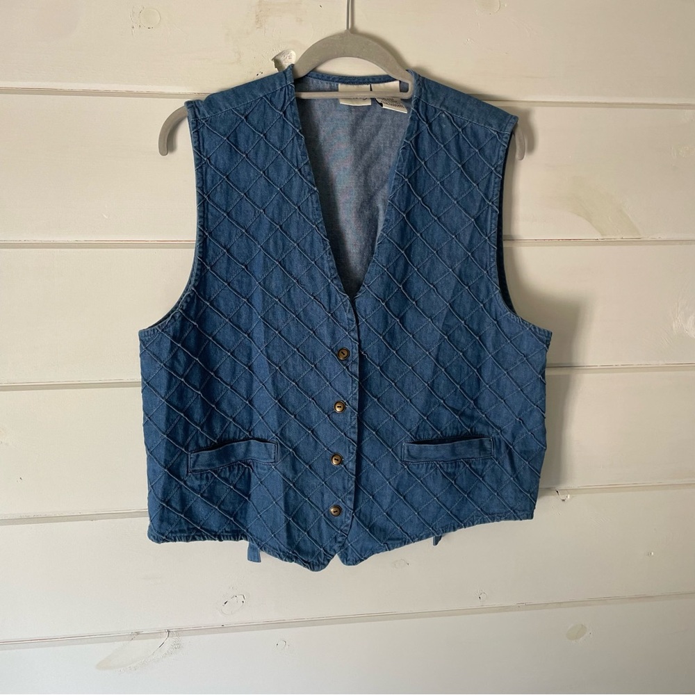 VTG 90's Whimsigoth Cottagecore Denim Diamond Button Front Vest Women's Large